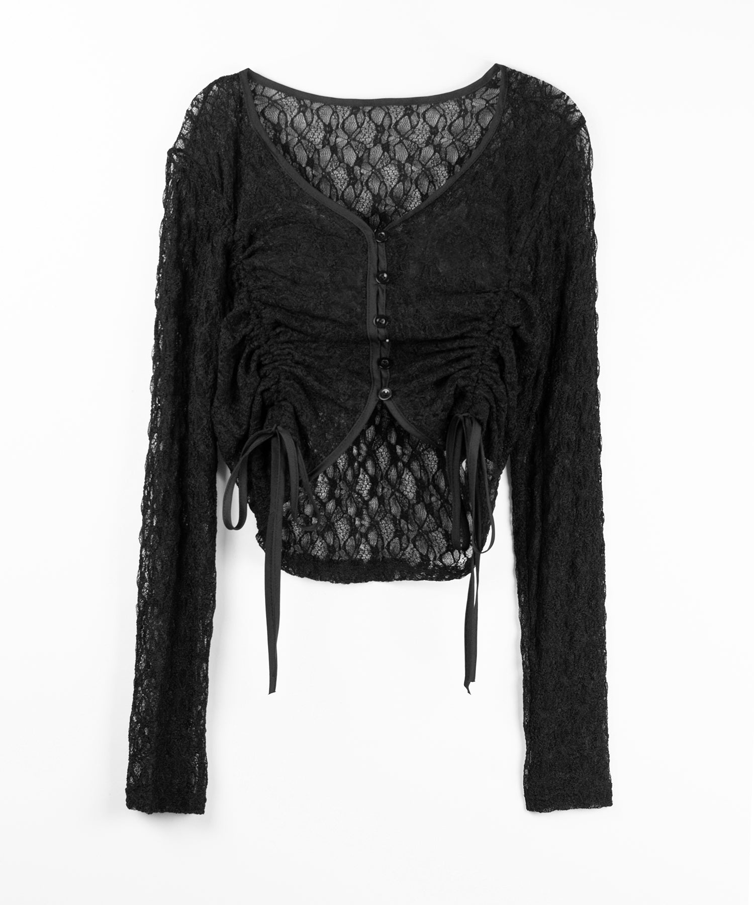 ダブルシャーリングショートレースカーディガン ／ double shirring short lace cardigan