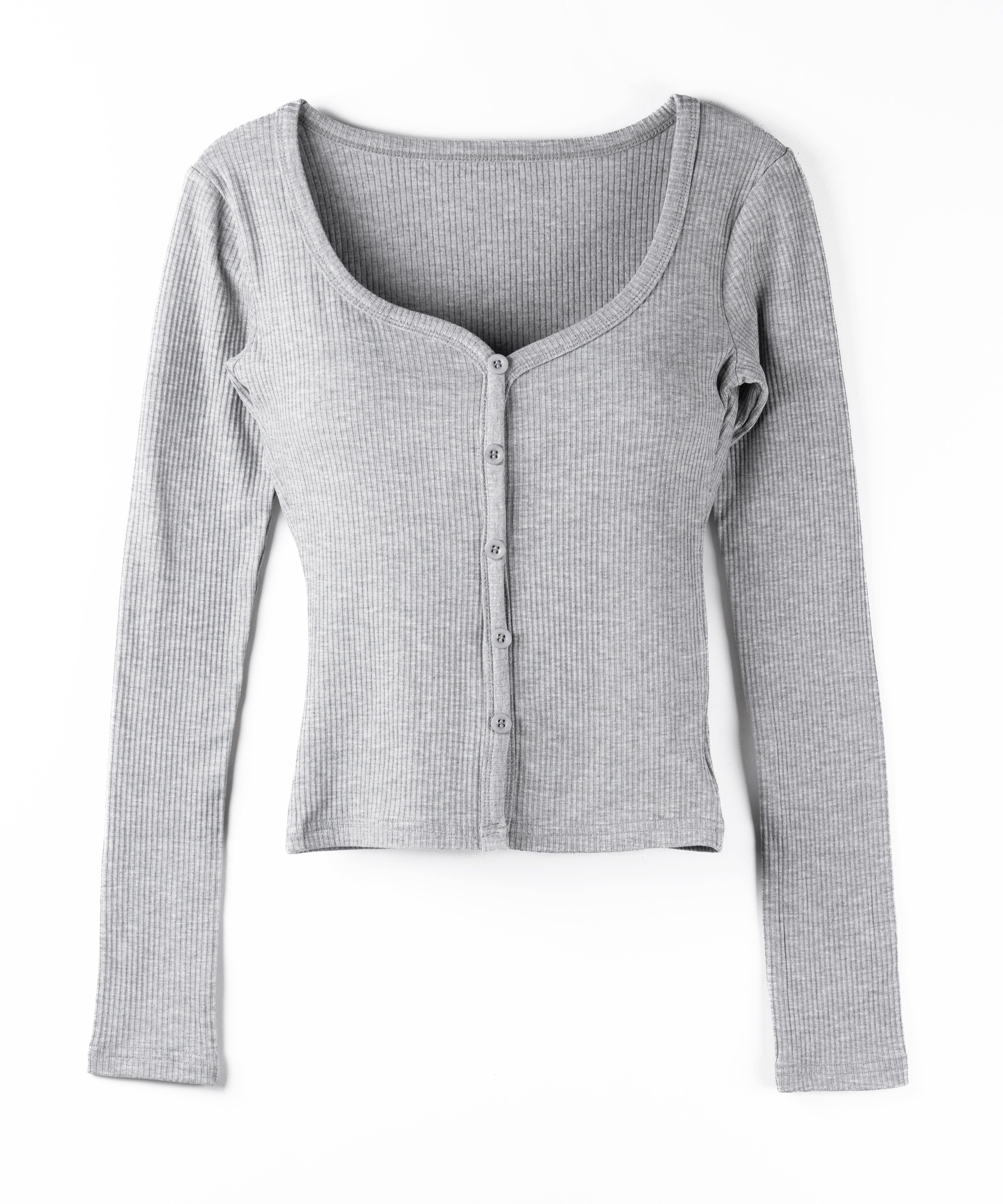 【 裏微起毛 】フロントボタンタイトリブカットソートップス ／ front button tight ribbed cutsew tops