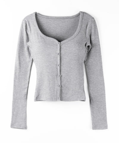 【 裏微起毛 】フロントボタンタイトリブカットソートップス ／ front button tight ribbed cutsew tops