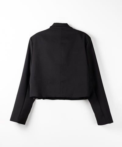 デニムフリルドッキングショートテーラードジャケット ／denim frill docking short tailored jacket