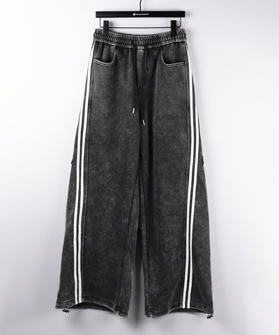 【 裾絞り可能２WAY 】サイドラインピグメントワイドカーゴスウェットパンツ ／ sideline pigment wide cargo sweatpants