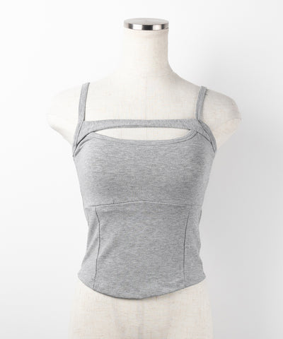 【 ３color ／ カップ付き 】胸開きカットアウトデザインスリムキャミソール ／ chest open cutout design slim camisole