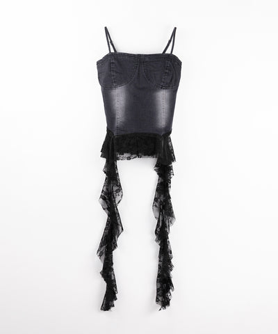 ヴィンテージライクレースフリルデニムビスチェ ／ vintage like lace frill denim bustier