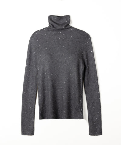 ラインストーンタートルニットトップス ／ Rhinestone turtleneck knit tops