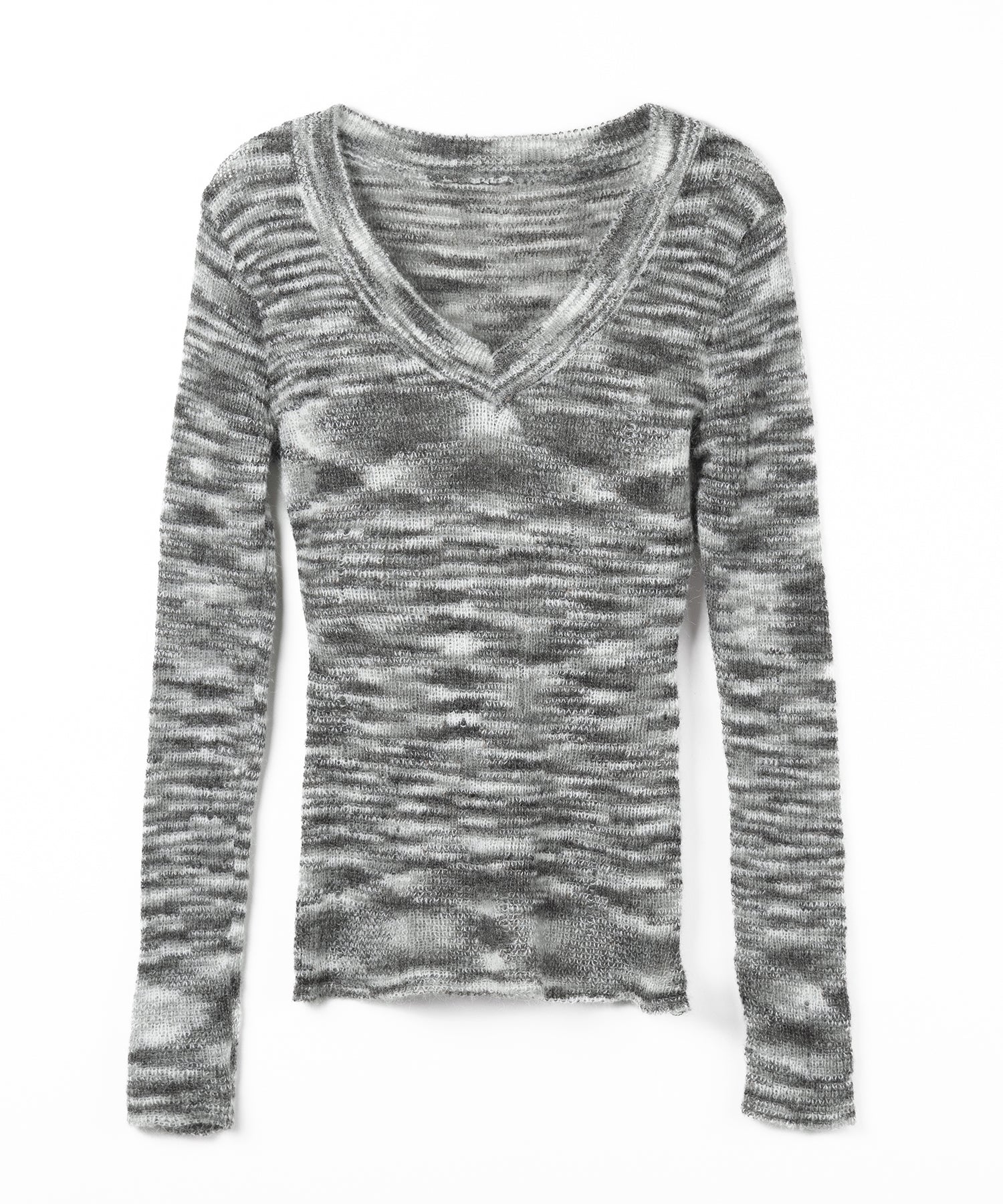 【 ワンショル可能な２WAY 】Ｖネックメランジスリムシアーニット ／ V-neck melange slim sheer knit