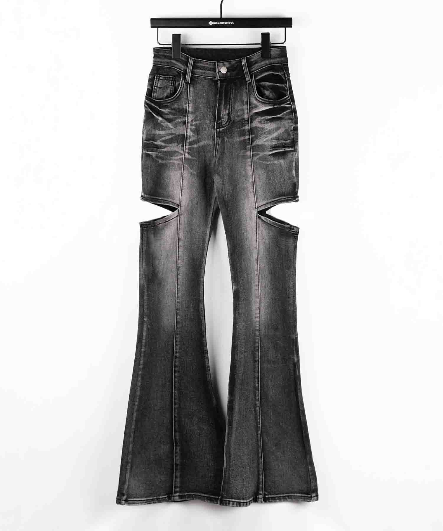 【 ２color ／ ３size 】カットアウトヴィンテージストレッチフレアデニム ／ cutout vintage stretch flare denim