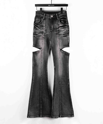 【 ２color ／ ３size 】カットアウトヴィンテージストレッチフレアデニム ／ cutout vintage stretch flare denim