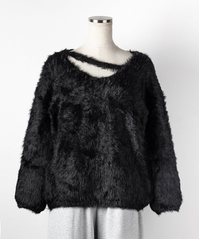 【 ３color 】ナナメストラップカットアウトシャギーニット ／ naname strap cutout shaggy knit