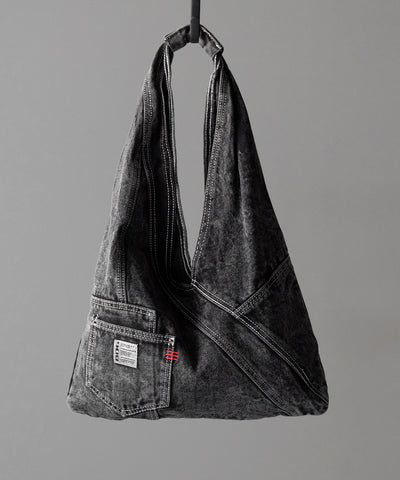 【 ２color 】リメイクウォッシュトライアングルデニムショルダーバッグ ／ remade wash triangle denim shoulder bag