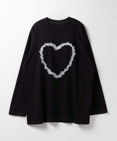 【 ３color 】ハートレースビッグロンＴ ／ heart lace BIG long sleeve T-shirt