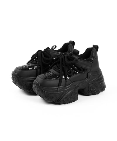 【 +10.5cm盛れ 】スパンコールレースアップ厚底スニーカー ／ +10.5cm spangle lace-up platform sneakers