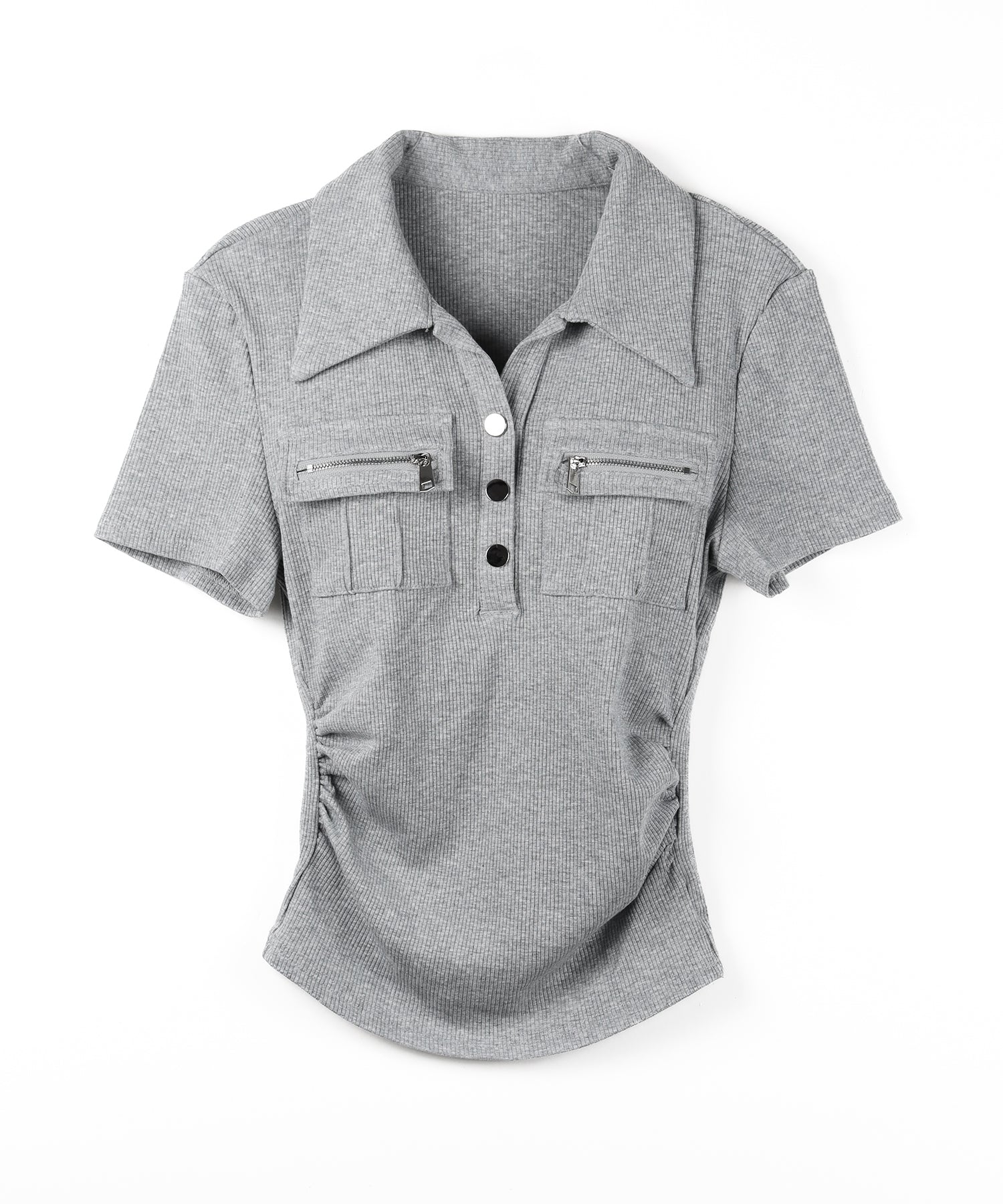 アウトポケットポロネックリブカットソートップス ／ out pocket polo neck rib cutsew tops