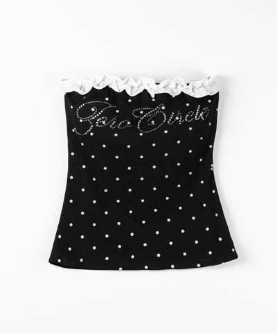 ラインストーンドットフリルベアトップス ／ Rhinestone dot frill bare tops