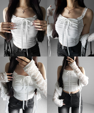 シャーリングギャザーフロントリボンキャミソール ／ shirring gather front ribbon camisole