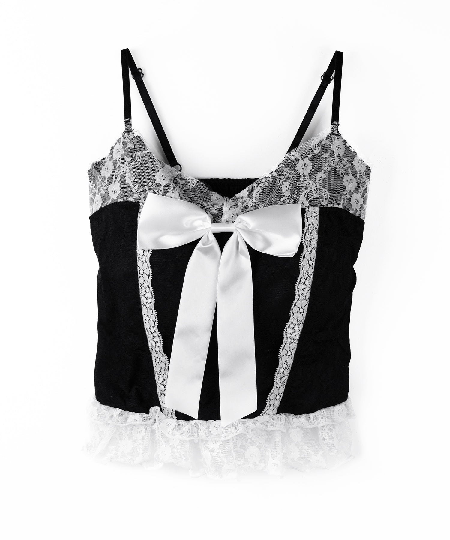 フロントサテンリボンレースキャミビスチェ ／ front satin ribbon lace cami bustier