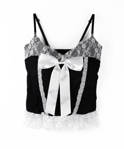 フロントサテンリボンレースキャミビスチェ ／ front satin ribbon lace cami bustier