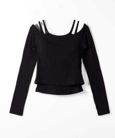 【 ２color 】レイヤードダブルストラップオフショルトップス ／ layerd double strap off shoulder tops