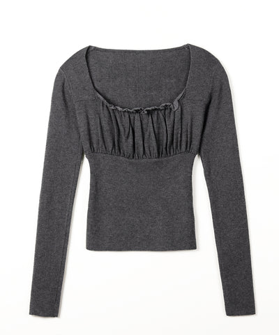 フリルギャザースクエアネック長袖ニットトップス ／ frill gather square neck longsleeve knit tops