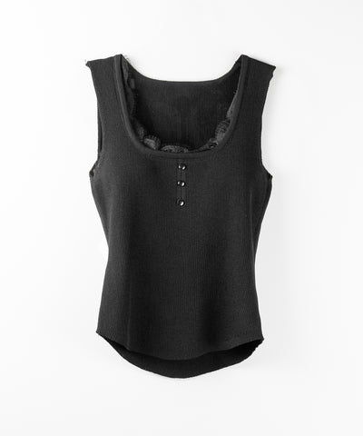 【 ２color 】スクエアネックレースニットタンクトップ ／square neck lace knit tank top