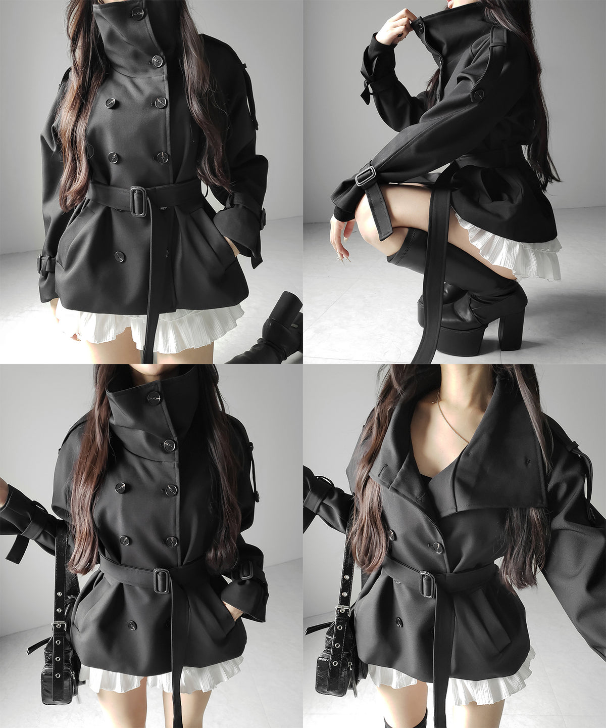 ２WAYスタンドカラーミドルトレンチコート ／ 2WAY stand collar middle trench coat