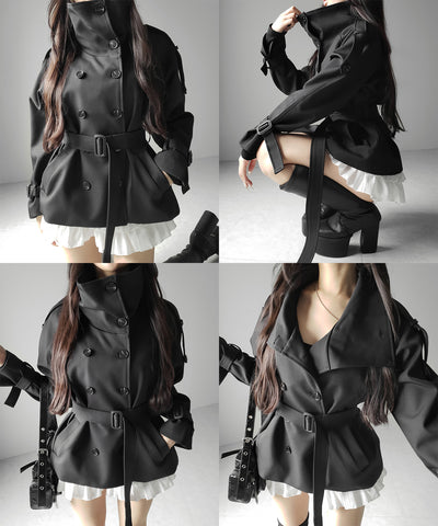 ２WAYスタンドカラーミドルトレンチコート ／ 2WAY stand collar middle trench coat