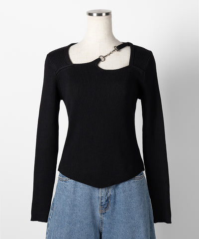 【 ２color 】カットアウトビットデザインリブニット