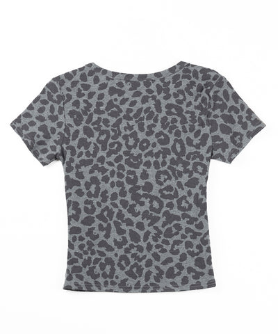 グレーレオパードスクエアネックスリムTシャツ ／ gray reopard square neck slim T-shits