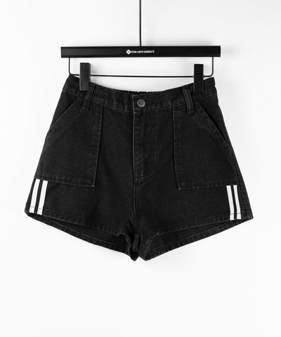 【 ２color 】サイドラインハイウエストデニムショートパンツ ／ sideline highwaist denim short pants