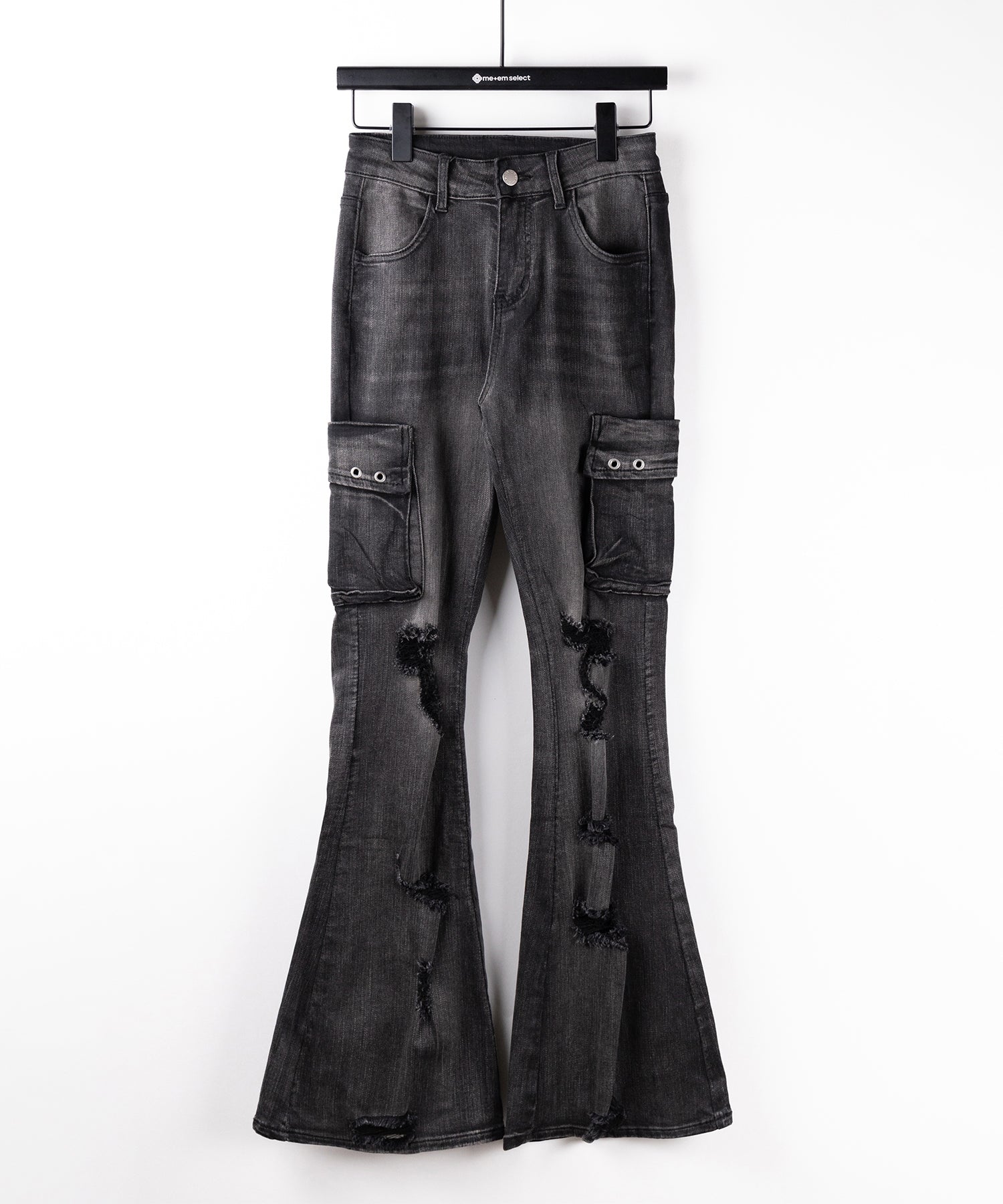 カーゴデザインヴィンテージライクダメージストレッチフレアデニム ／ cargo design vintage-like damage stretch flare denim