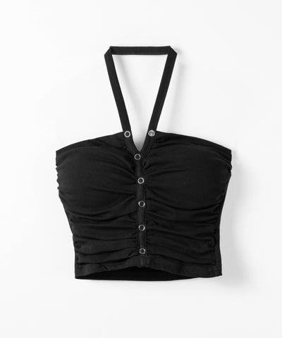ホルターネックスナップボタンギャザーベアトップ ／ halter neck snap button gathered bare top