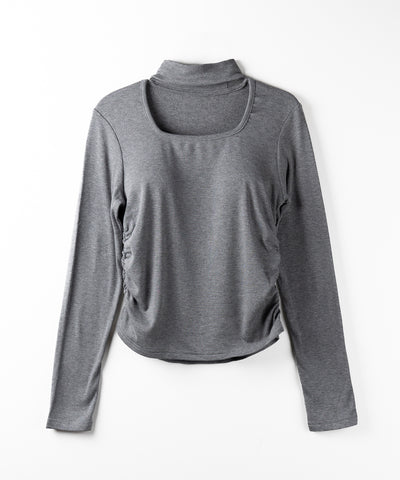 【 ３color ／ 裏起毛 】スクエアネックチョーカーシャーリングトップス ／ square neck choker shirring tops