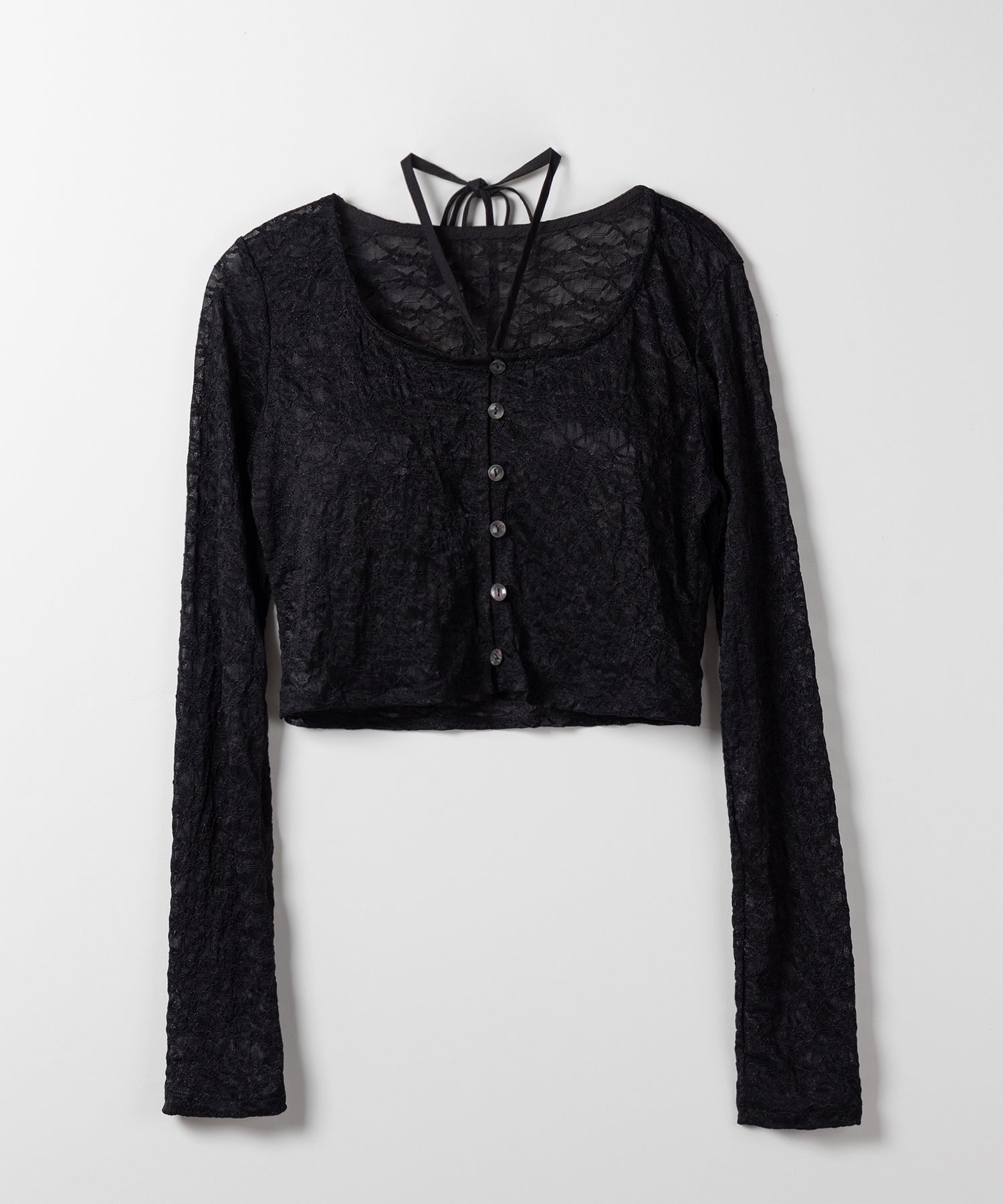 【 ２WAY 】クロスストラップリボンショートレースカーディガン ／ cross strap ribbon short lace cardigan