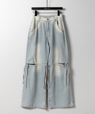 【 ４size ／ ２color 】カットアウトストラップヴィンテージルーズデニム ／ cutout strap vintage loose denim