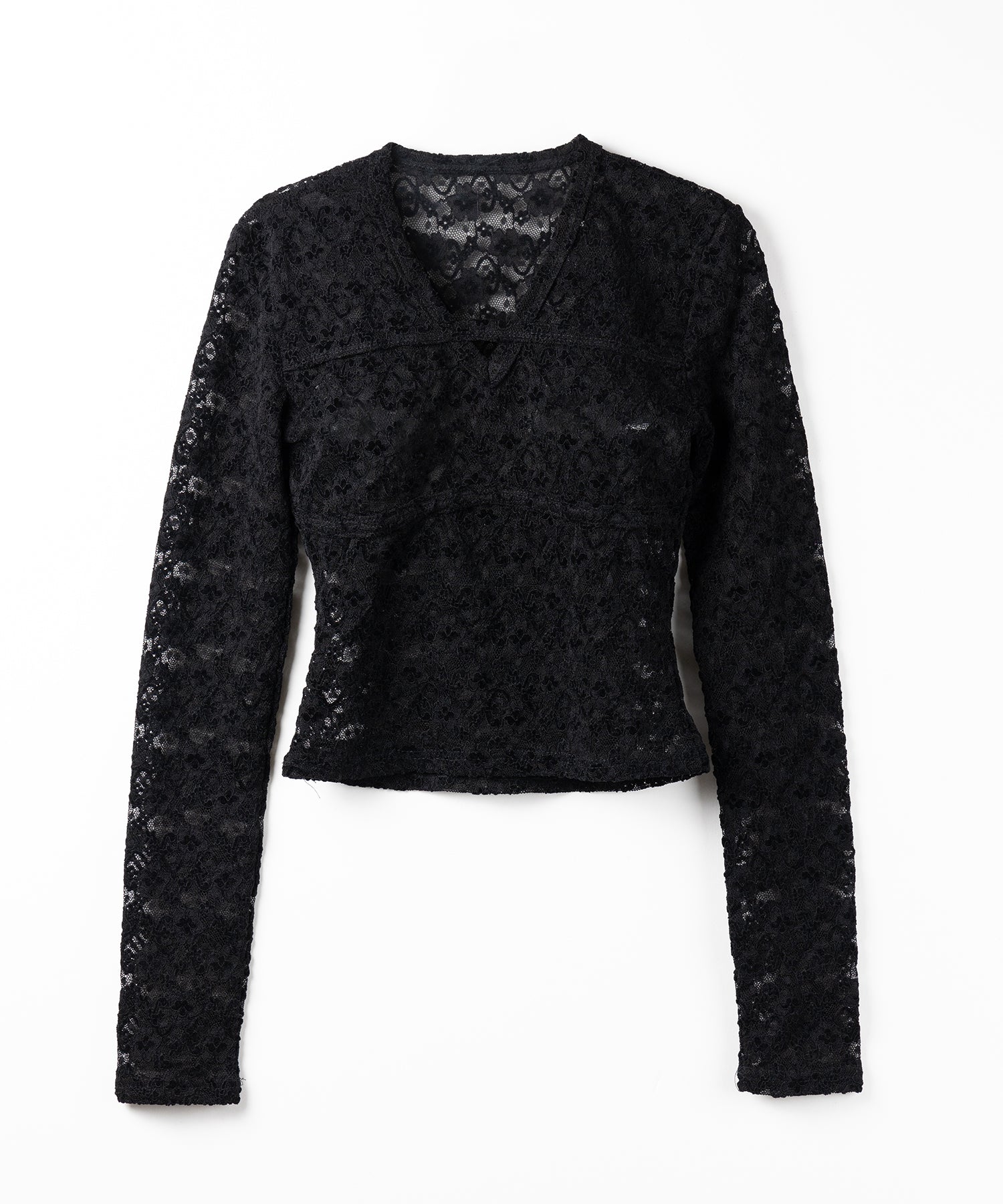 【 ２color 】Vネックスリムラインレーストップス ／ V-neck slimline lace tops