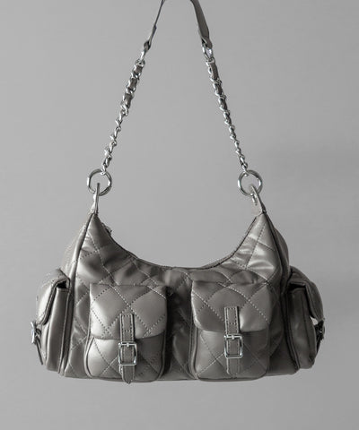【 ２WAY 】アウトポケットキルティングチェーンショルダーバッグ ／ 2WAY out pocket quilting chain shoulder bag