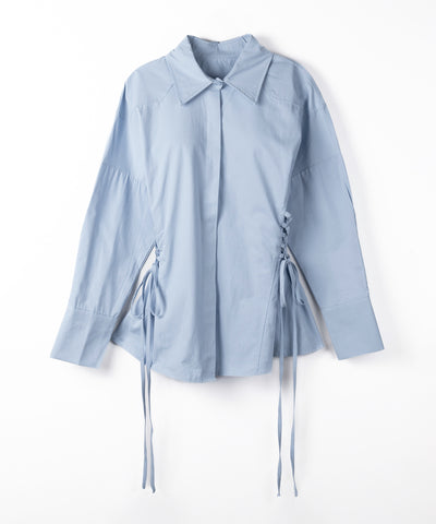 レースアップサイドリボンスリムラインシャツ ／ lace up side ribbon slim line shirt