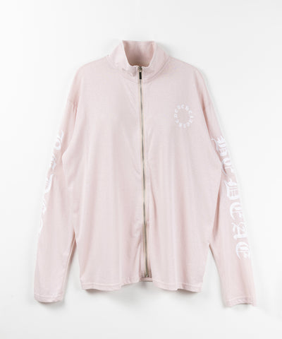 グランジロゴスタンドジップアップオーバーシアートップス ／ grunge logo stand zipup over sheer tops