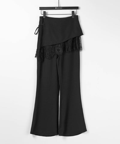 【３size 】レースレイヤードサイドリボンラップフレアスラックス ／ lace layered side ribbon wrap flare slacks
