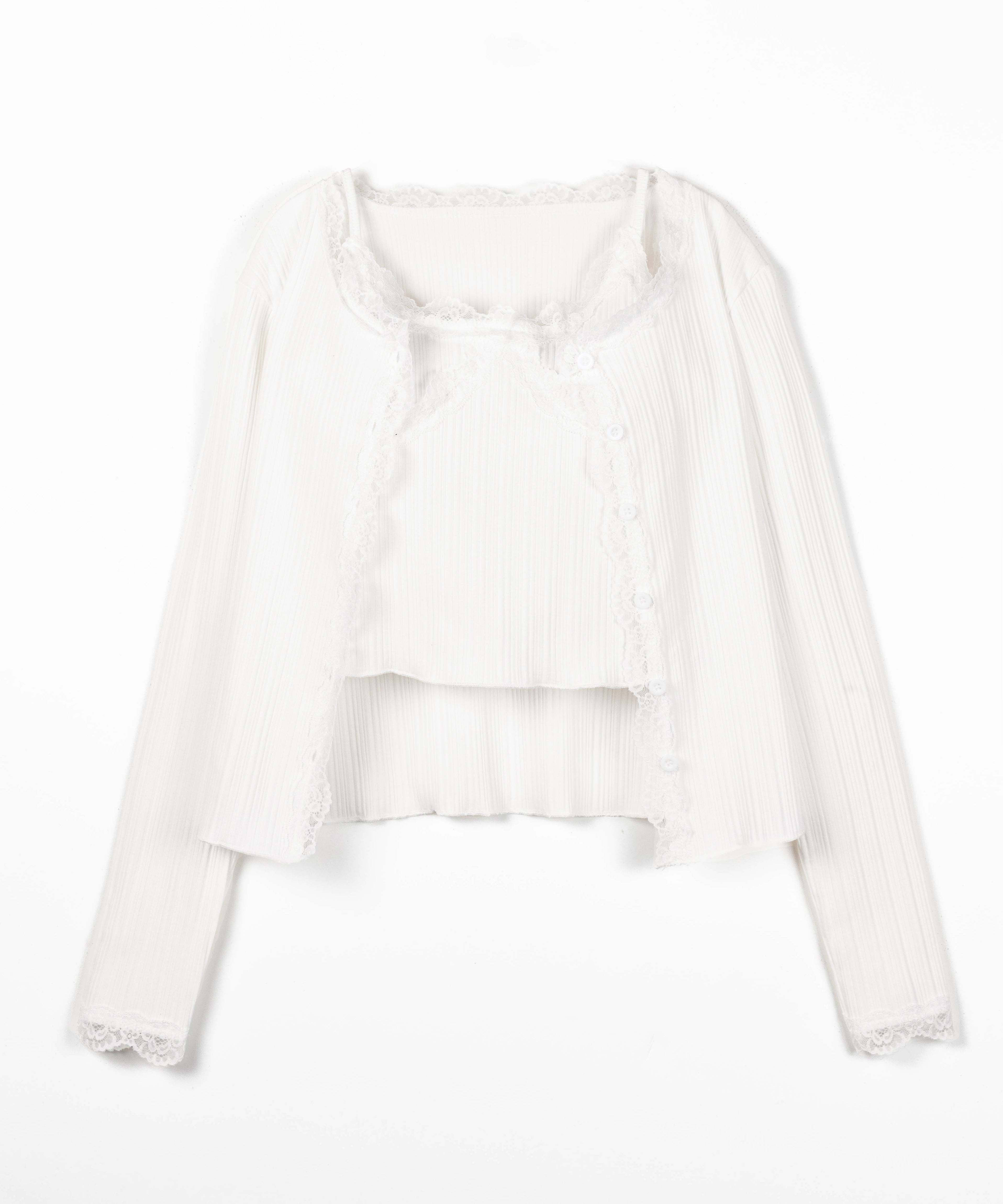 【 ２点セット 】レースドッキングリブキャミソール ＋ カーディガンセット ／ lace docking lib camisole + cardigan SET