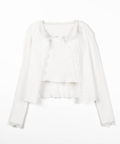 【 ２点セット 】レースドッキングリブキャミソール ＋ カーディガンセット ／ lace docking lib camisole + cardigan SET