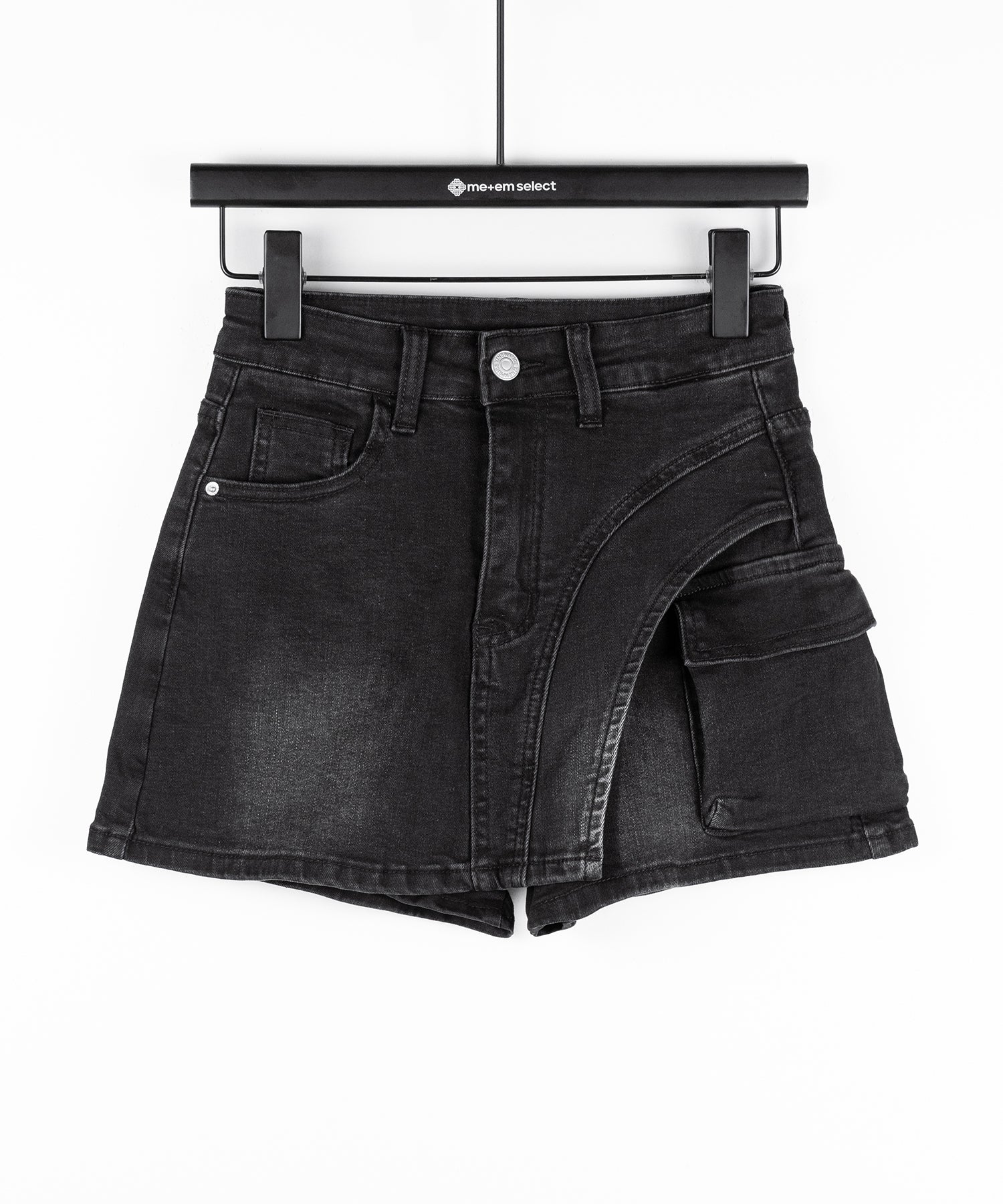 カーゴポケットレイヤードデニムミニスカパン ／ cargo pocket layered denim mini skirt pants