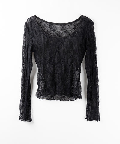 【 ２color ／２WAY 】ワンショルルーズシアーレーストップス ／ one shoulder loose sheer lace tops