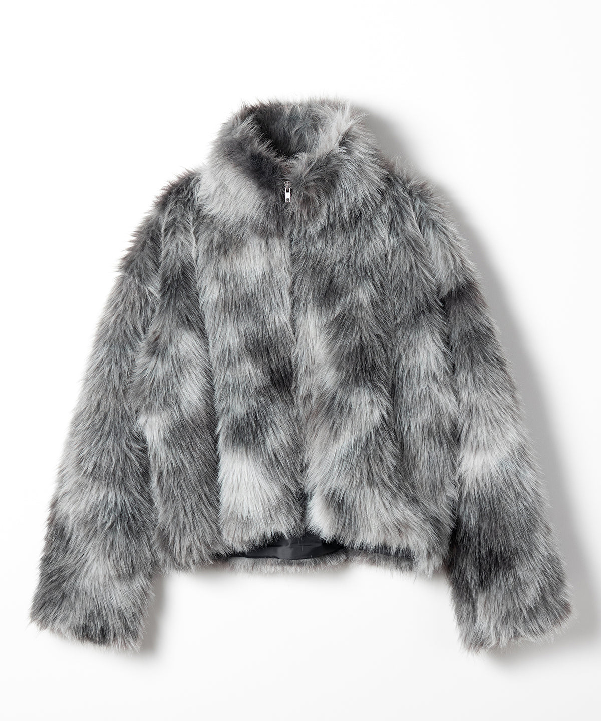 ダブルジップスタンドカラーニュアンスファージャケット ／ double zip stand collar nuance fur jacket