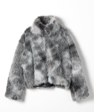 ダブルジップスタンドカラーニュアンスファージャケット ／ double zip stand collar nuance fur jacket