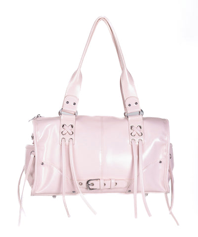 【 ショルダーストラップ付き２WAY 】レースアップベルテッドフリンジボストンショルダーバッグ／lace up belted fringe boston shoulder bag