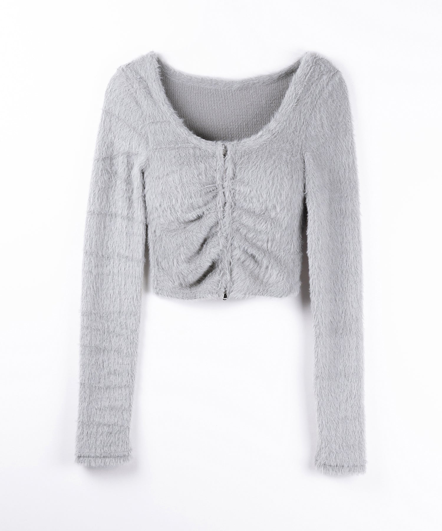 フロントジップショートシャギートップス／ front zip short shaggy tops