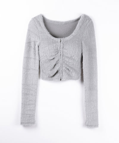 フロントジップショートシャギートップス／ front zip short shaggy tops