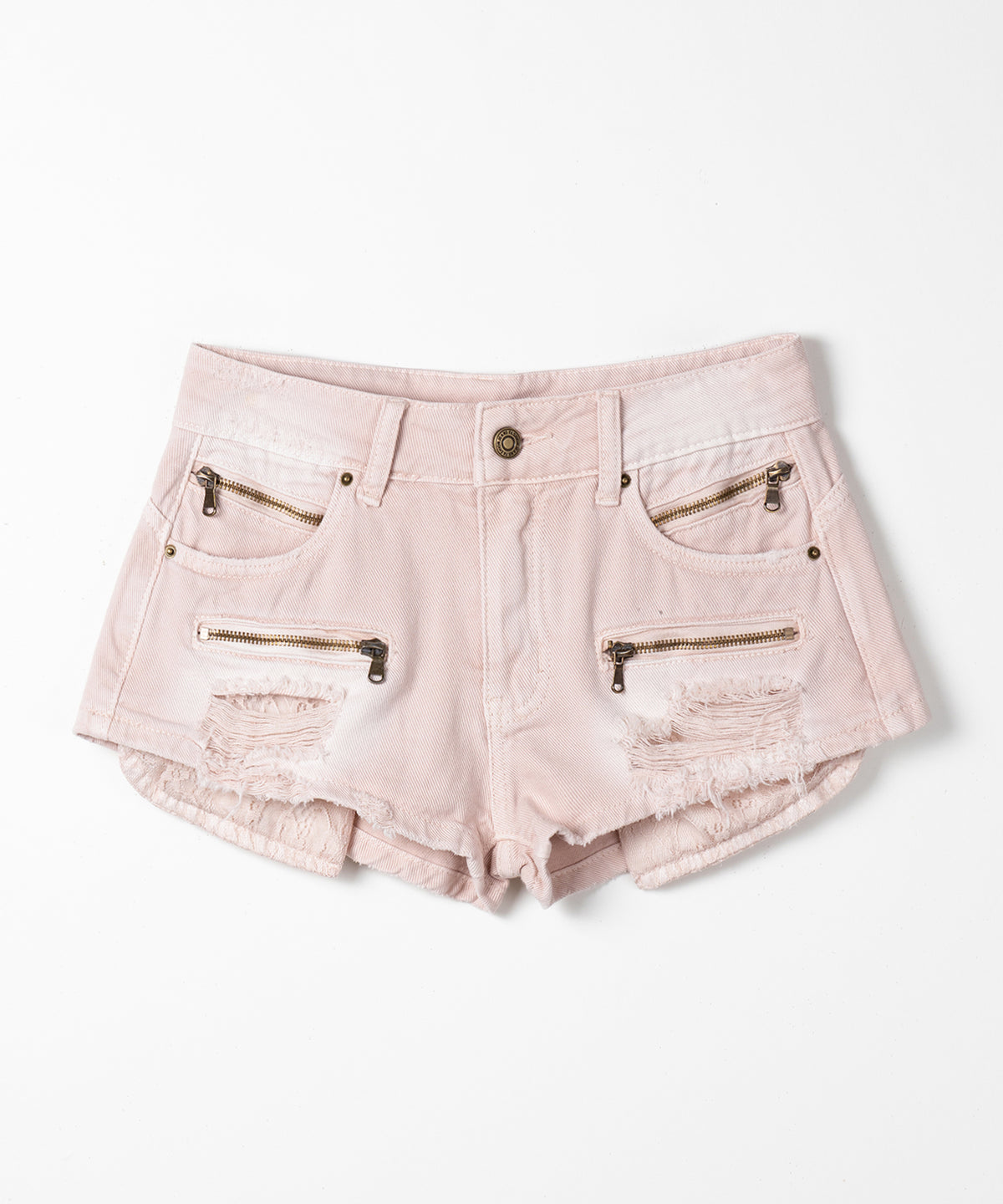 レースポケットダメージデニムマイクロショートパンツ／ lace pocket damage denim micro short pants