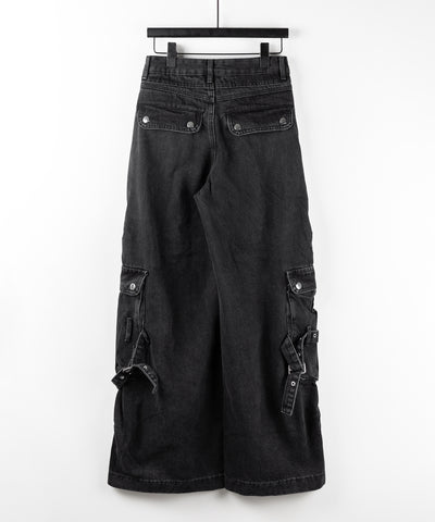 【 ４size 】カーゴプリーツブラックヴィンテージワイドデニム ／cargo pleated black vintage wide denim