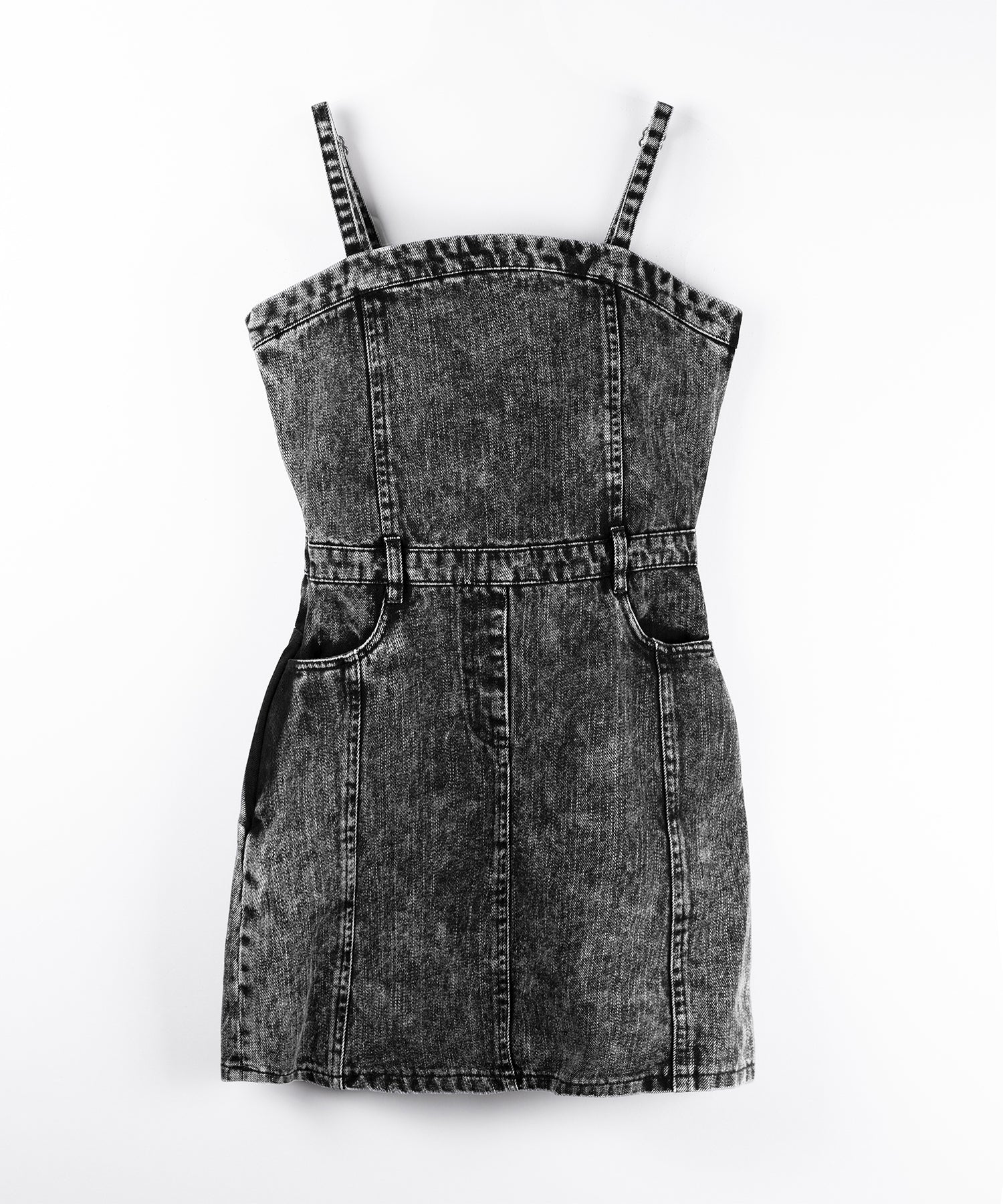 【 セットアップ着用可能 】ヴィンテージケミカルブリーチストラップデニムキャミワンピース ／ vintage chemical bleach strap denim cami onepiece